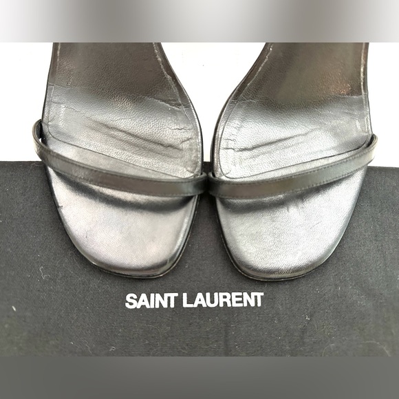 Auth SAINT LAURENT Skinny Strap High Heels Black Leather Sandals w/ Box, 36 - Picture 5 of 16